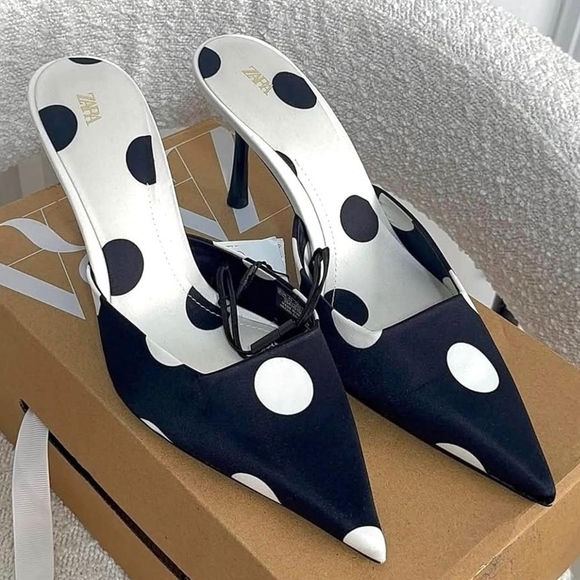 Zara Black and White Polka Dot Women's Heels - Picture 4 of 8